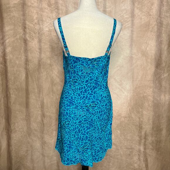 Vintage Y2K Tropical Tantrum Floral Leaf Print Beaded Sequin Mini Dress Blue - Picture 3 of 12